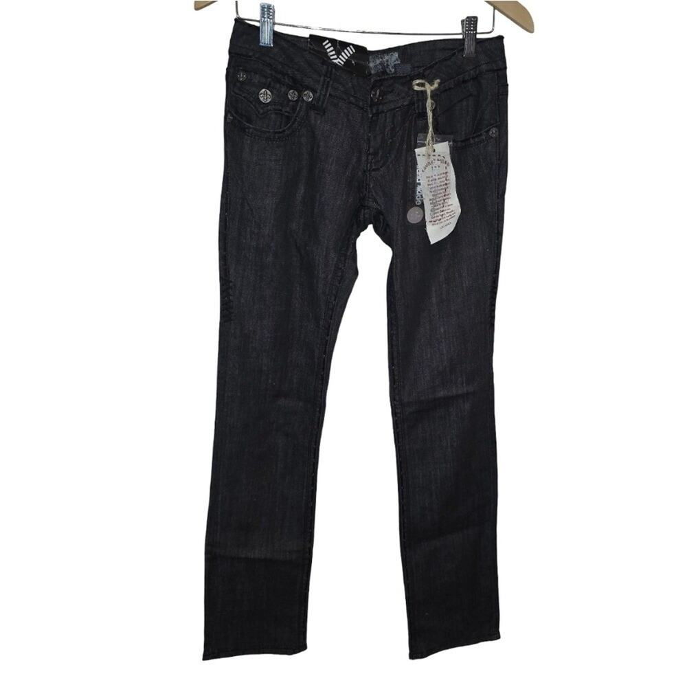 Laguna Beach Vault Black Straight Leg Jeans Fleur De Lis Embellished Y2K NWT